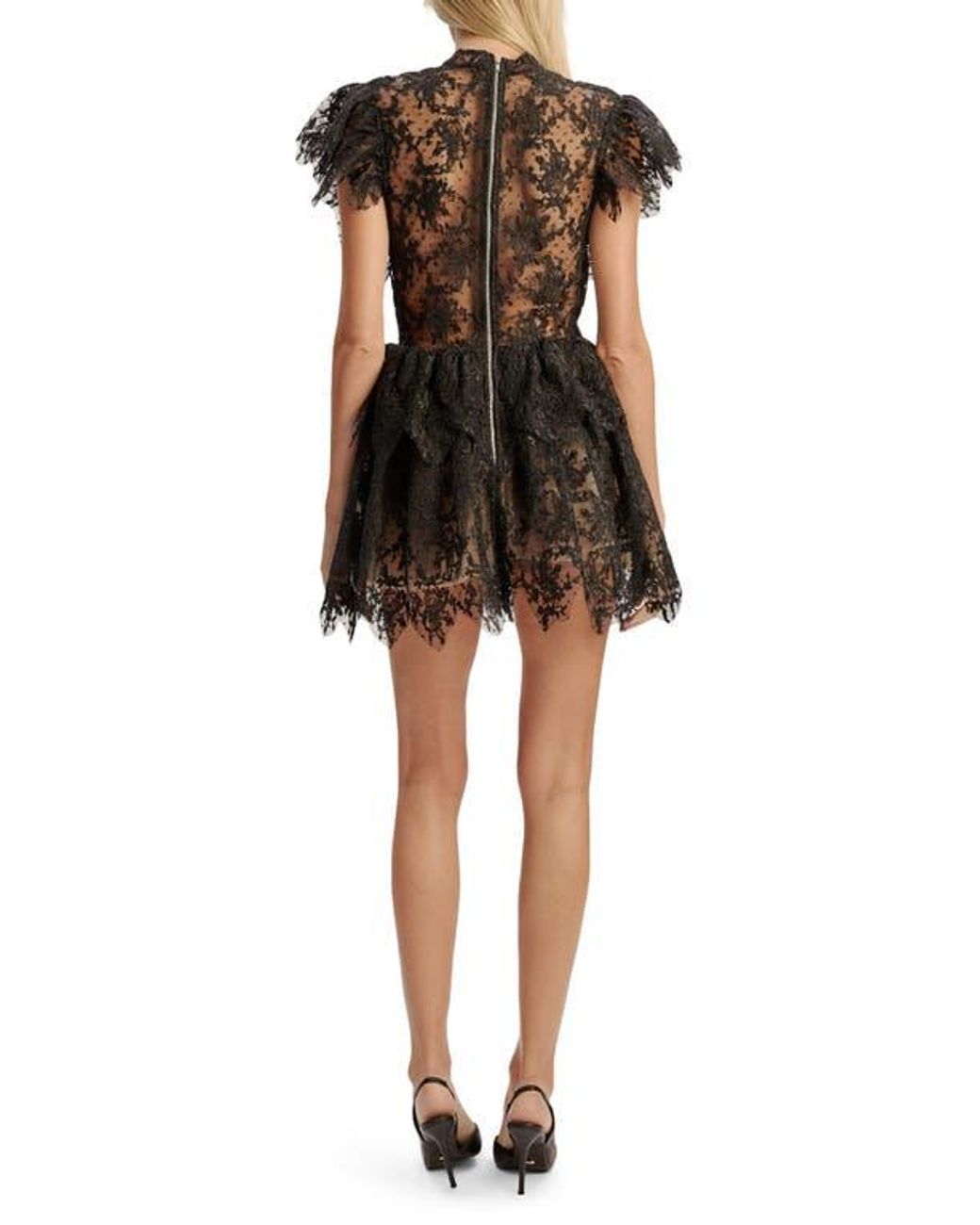 knee length dresses for ladies Black Lace Ruffle Mini Dress main image 1