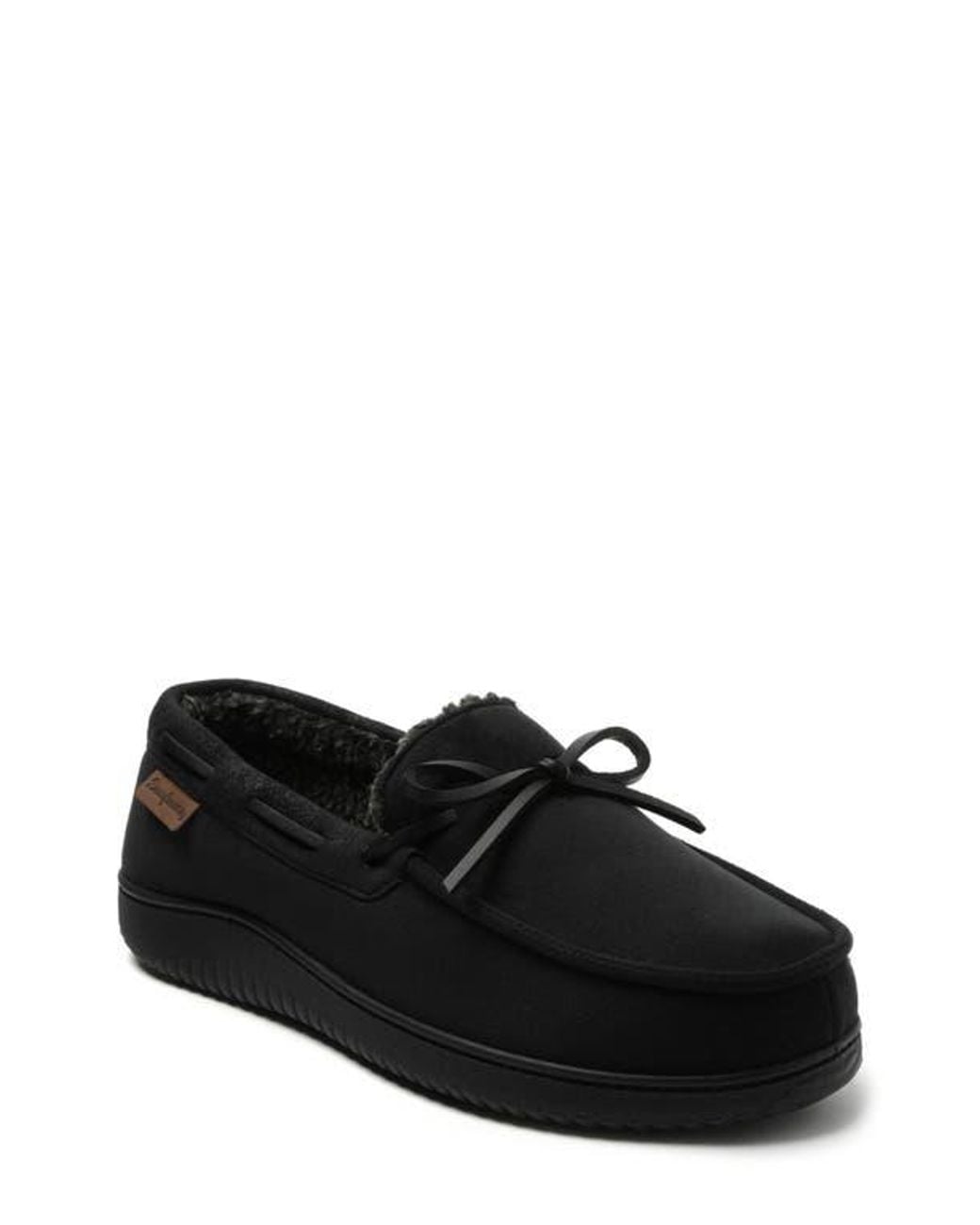 Dearfoams Black Pierce Faux Shearling Moccasin Slipper for men