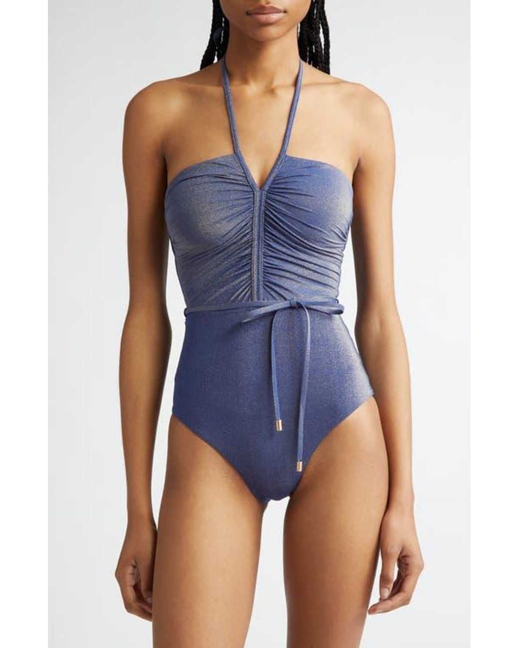 Zimmermann Wylie Metallic Halter Neck One-Piece Swimsuit in