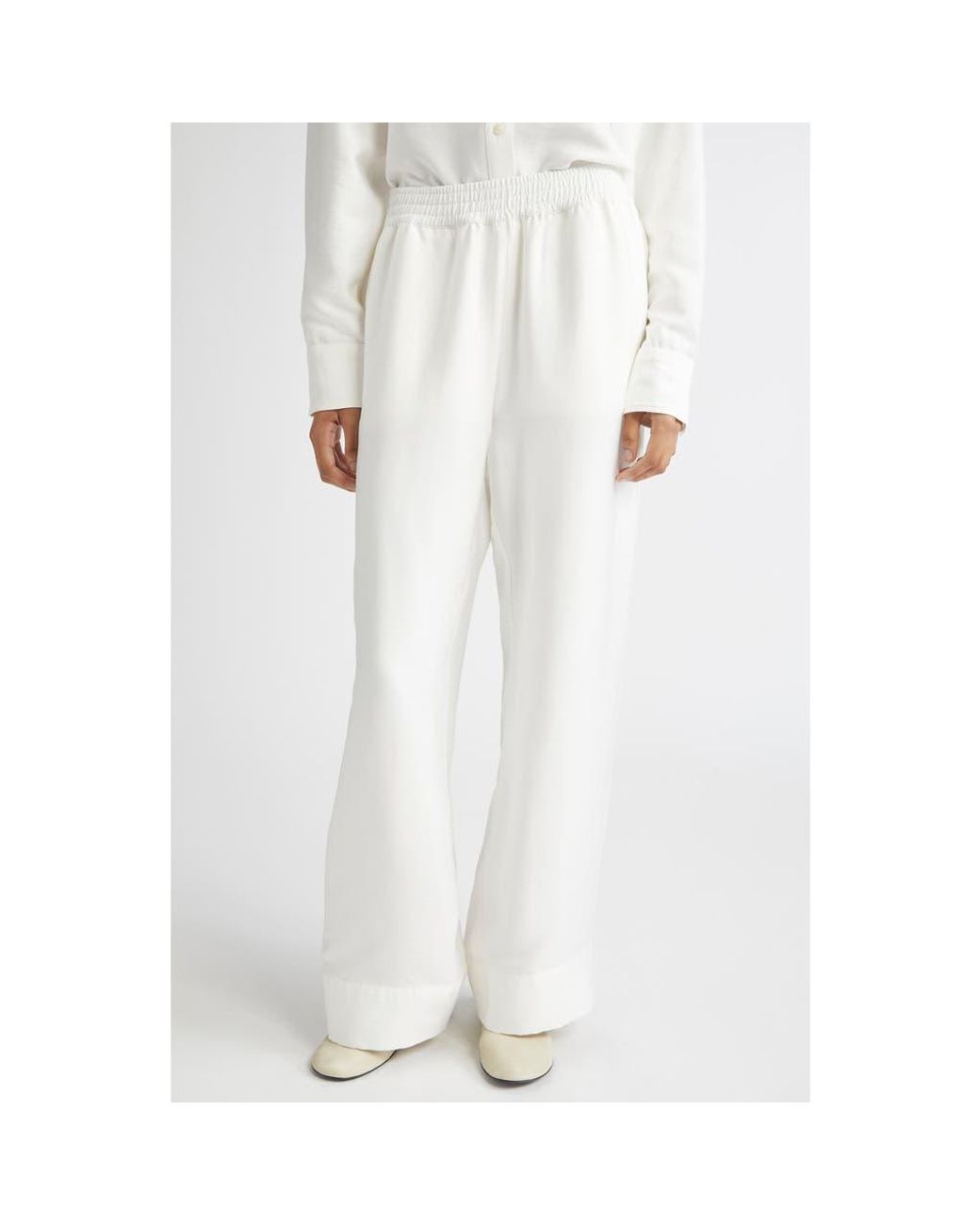 teurn studio スラックス Teurn Studios Fluid Elastic Waist Trousers in White | Lyst