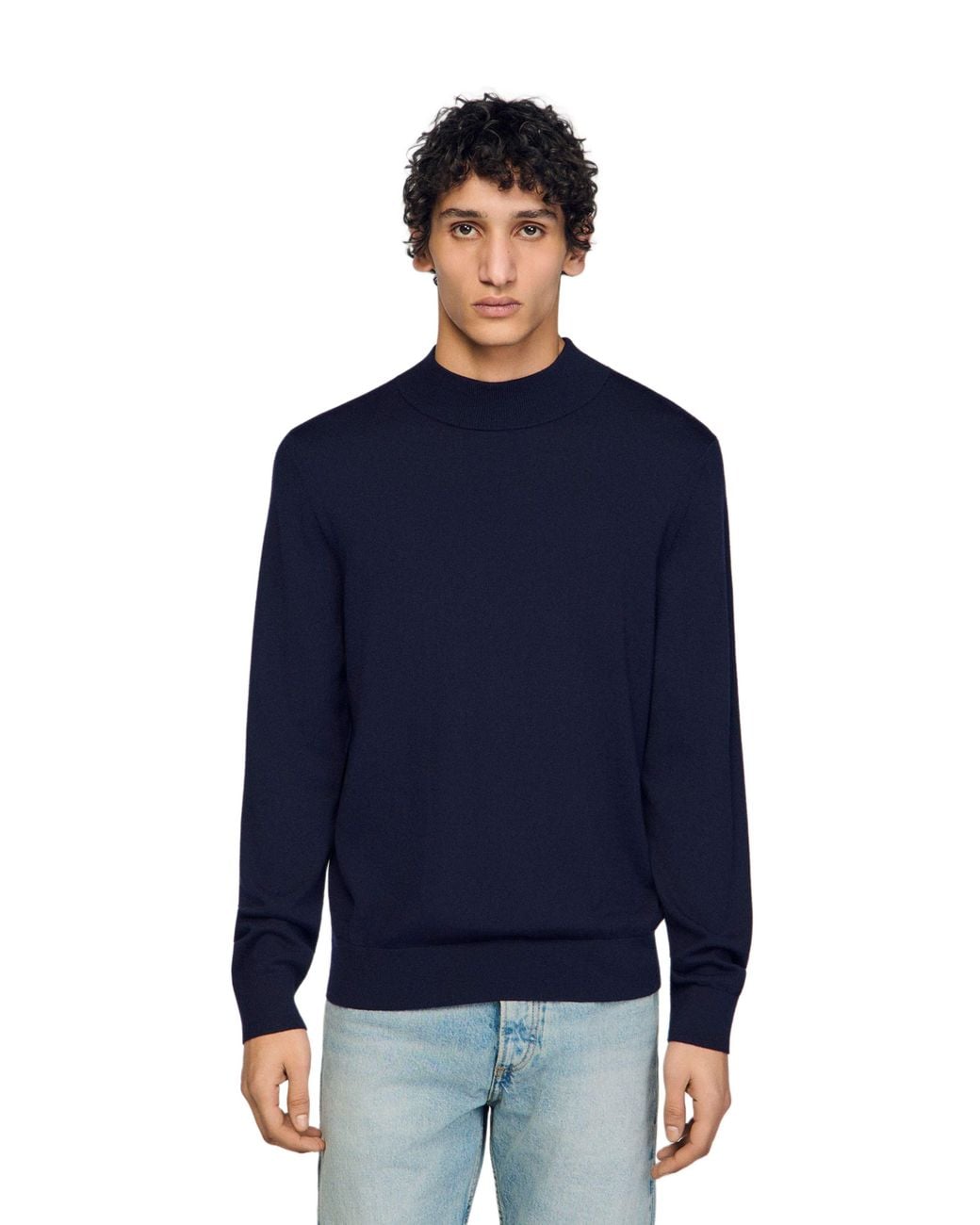 Sandro Blue Wool Sweater With High Neck for men