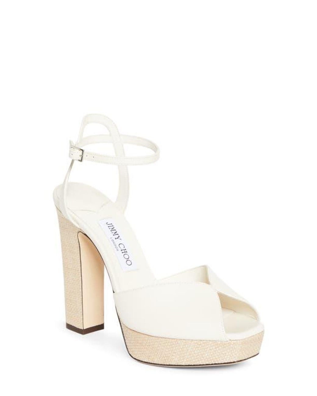 Jimmy Choo White Sacaria Ankle Strap Platform Sandal