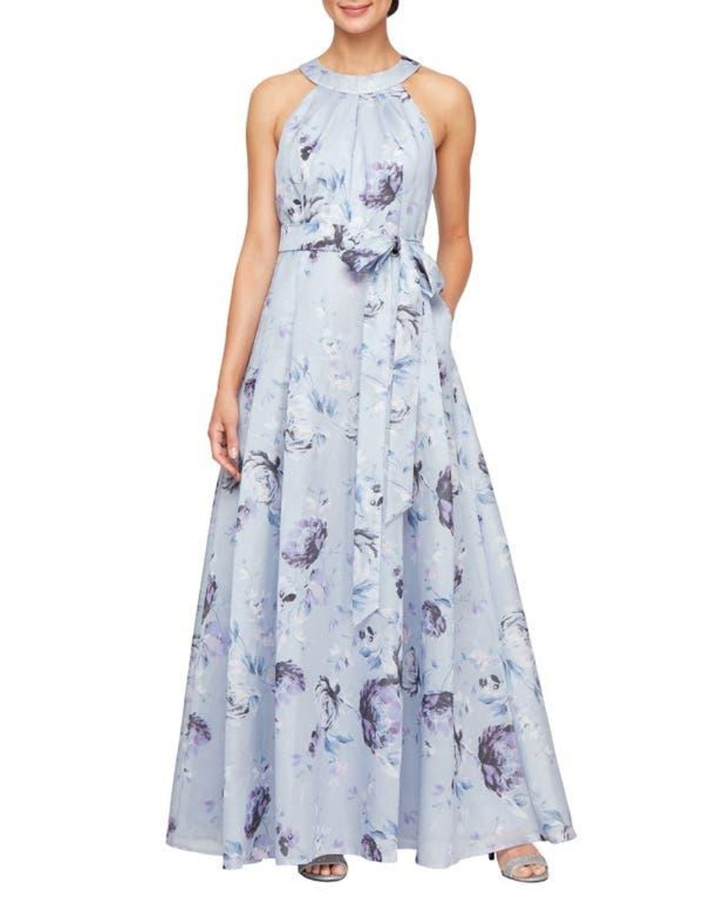 Alex Evenings Shimmer Tie Belt Organza Gown in Blue | Lyst