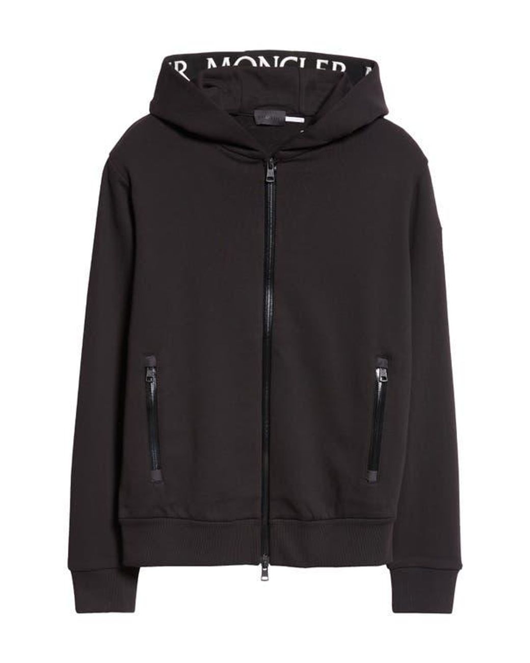 Moncler Maglia Logo Embroidered Zip Front Hoodie in Black for Men
