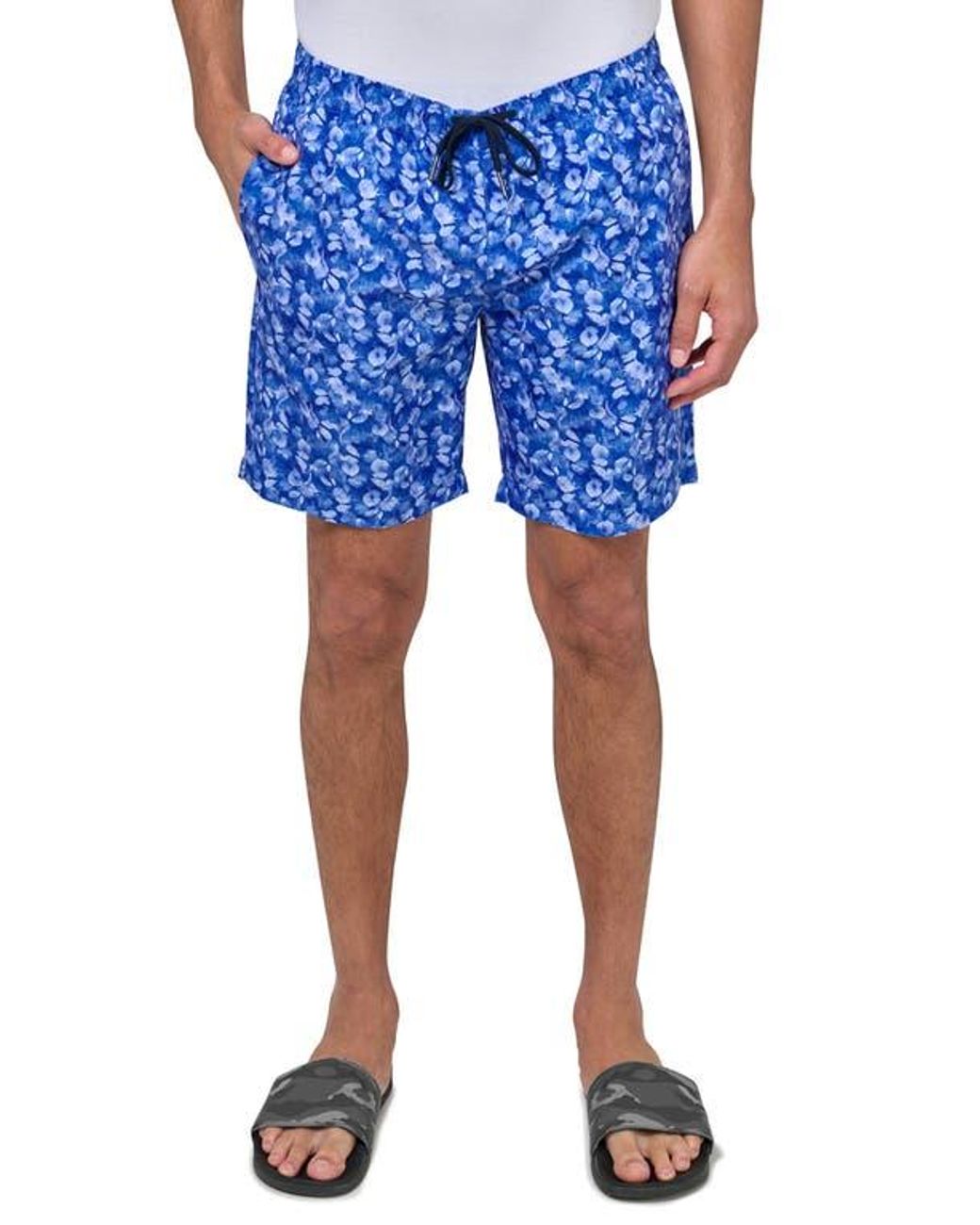 Brooklyn Brigade Blue Slim Fit Abstract Leaf Swim Trunks for men