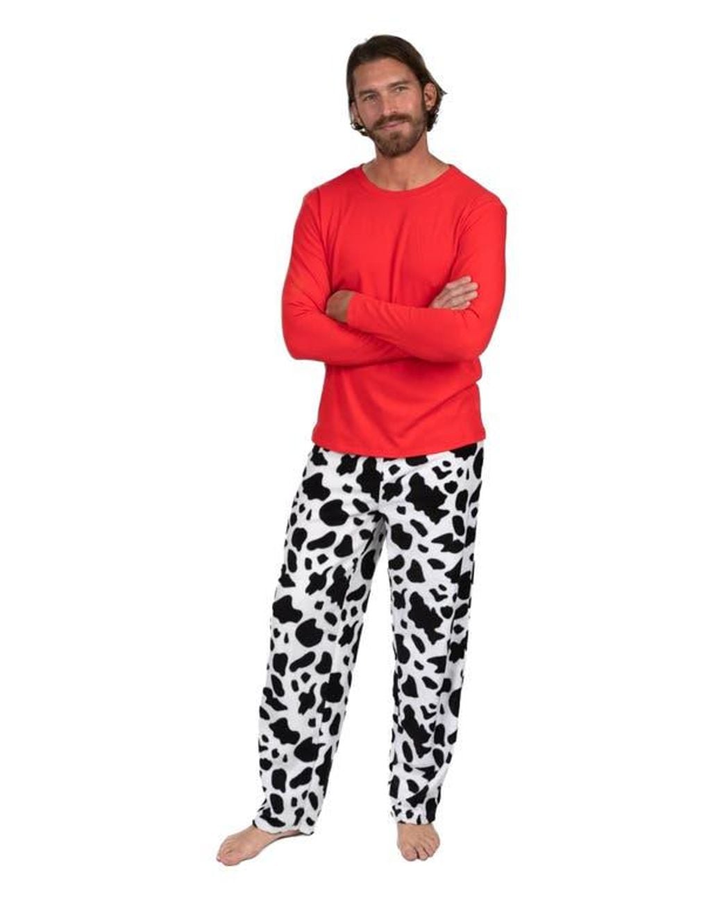 Leveret Red Cotton Top & Fleece Pants Printed Matching Family Holiday Pajama Set for men
