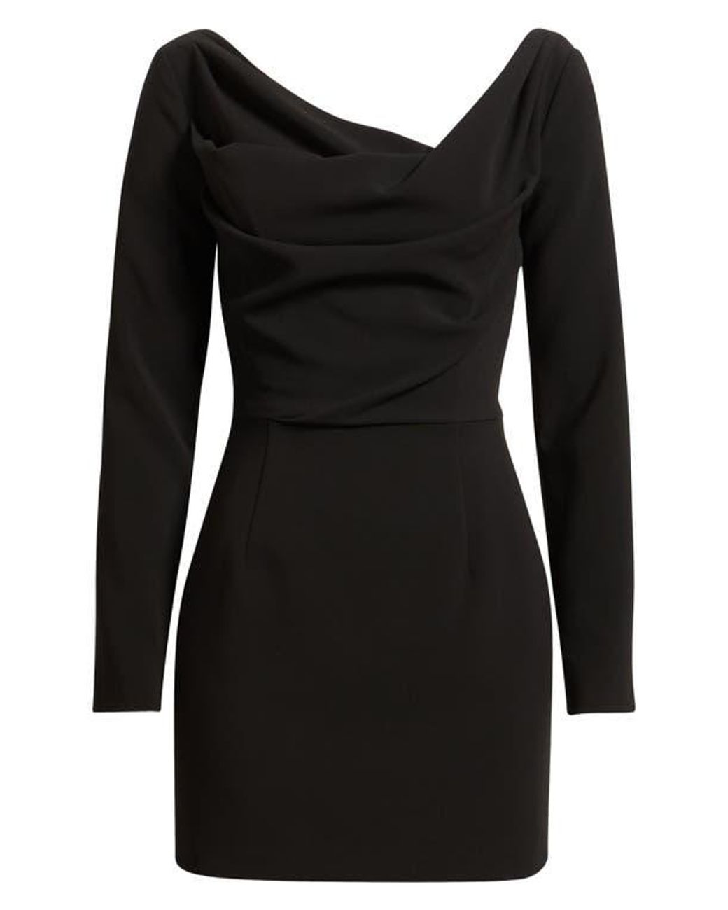 Black Halo Asymmetric Neck Long Sleeve Minidress in Black | Lyst