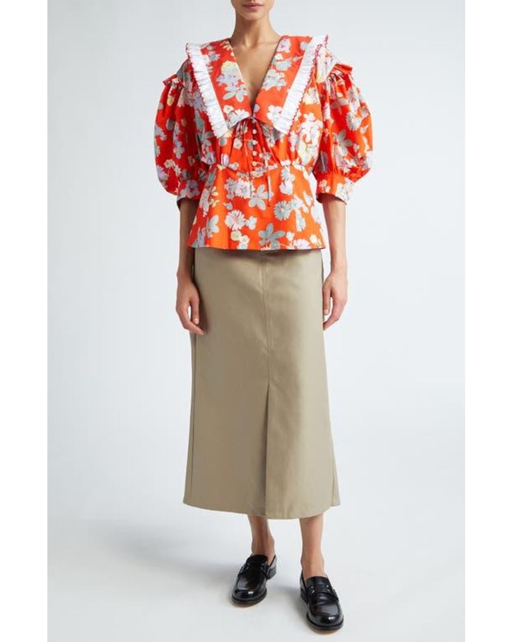 MERYLL ROGGE Draped Back Cotton A-Line Skirt in Natural | Lyst 