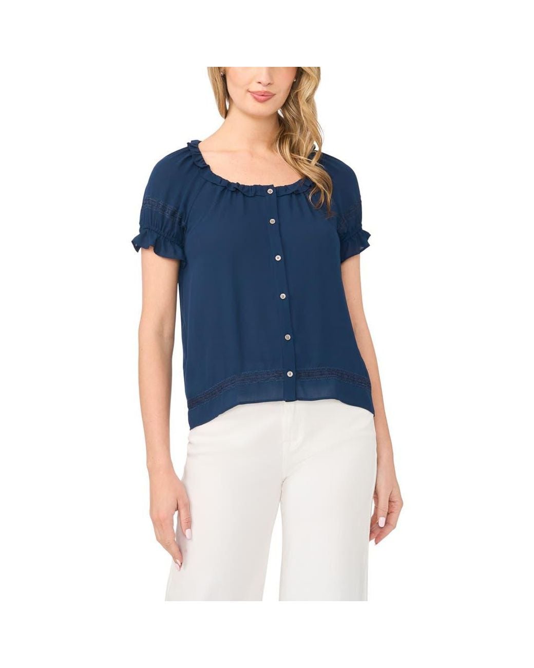 Cece Blue Ruffle Puff Sleeve Top