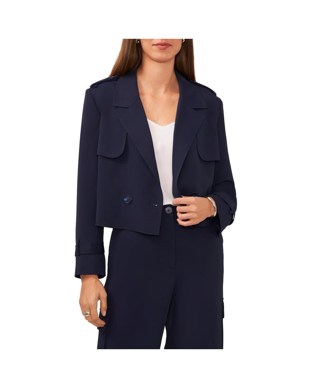 Halogen® Blue Crop Trench Jacket