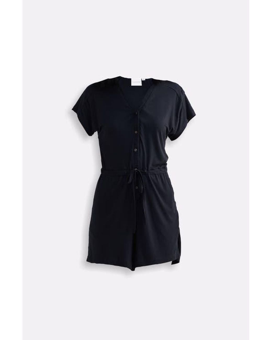 REISTOR Black V Neck Drawstring Knit Romper