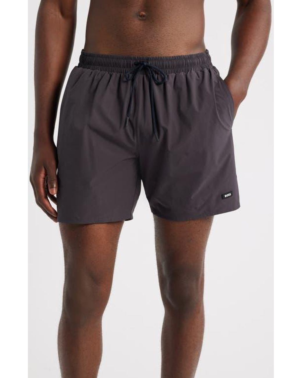 Boss Blue Solid Stretch Swim Trunks for men