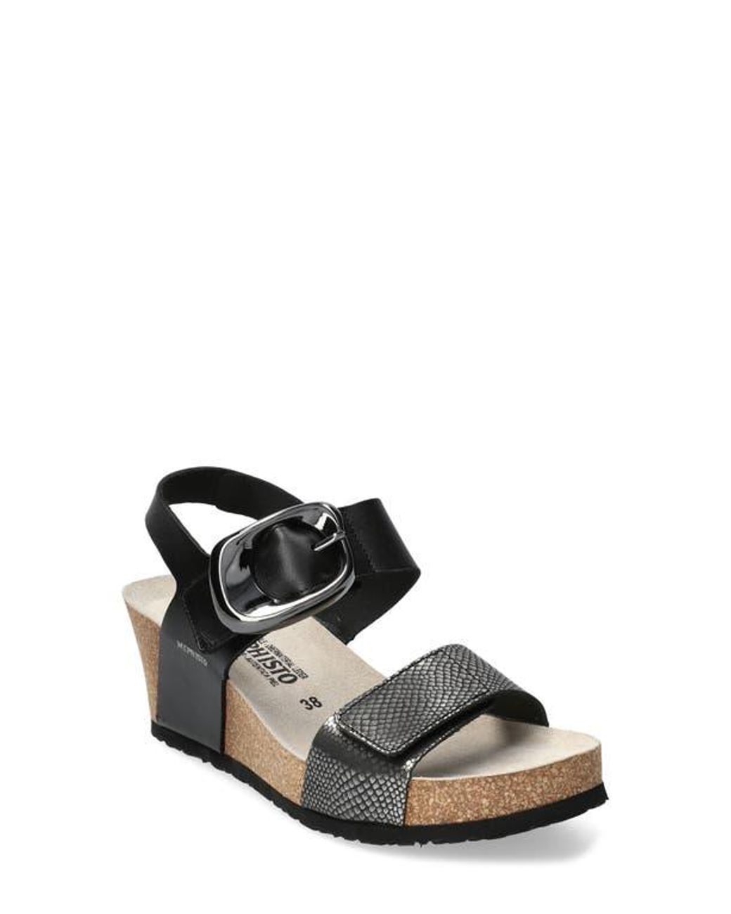 Mephisto Black Leandre Wedge Sandal