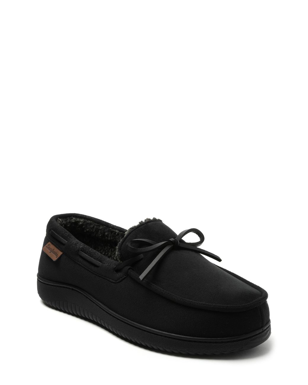 Dearfoams Black Pierce Faux Shearling Moccasin Slipper for men