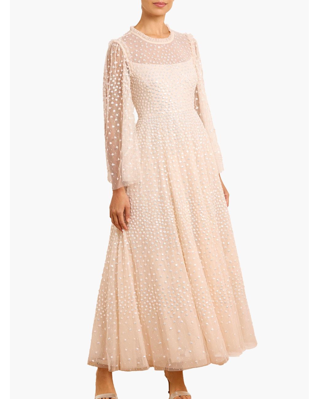 Needle & Thread Natural Scatter Dot Round Neck Ankle Gown