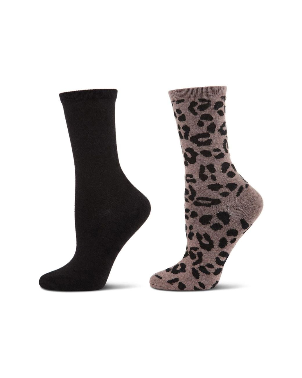 Memoi Black Leopard Assorted 2-Pack Crew Socks