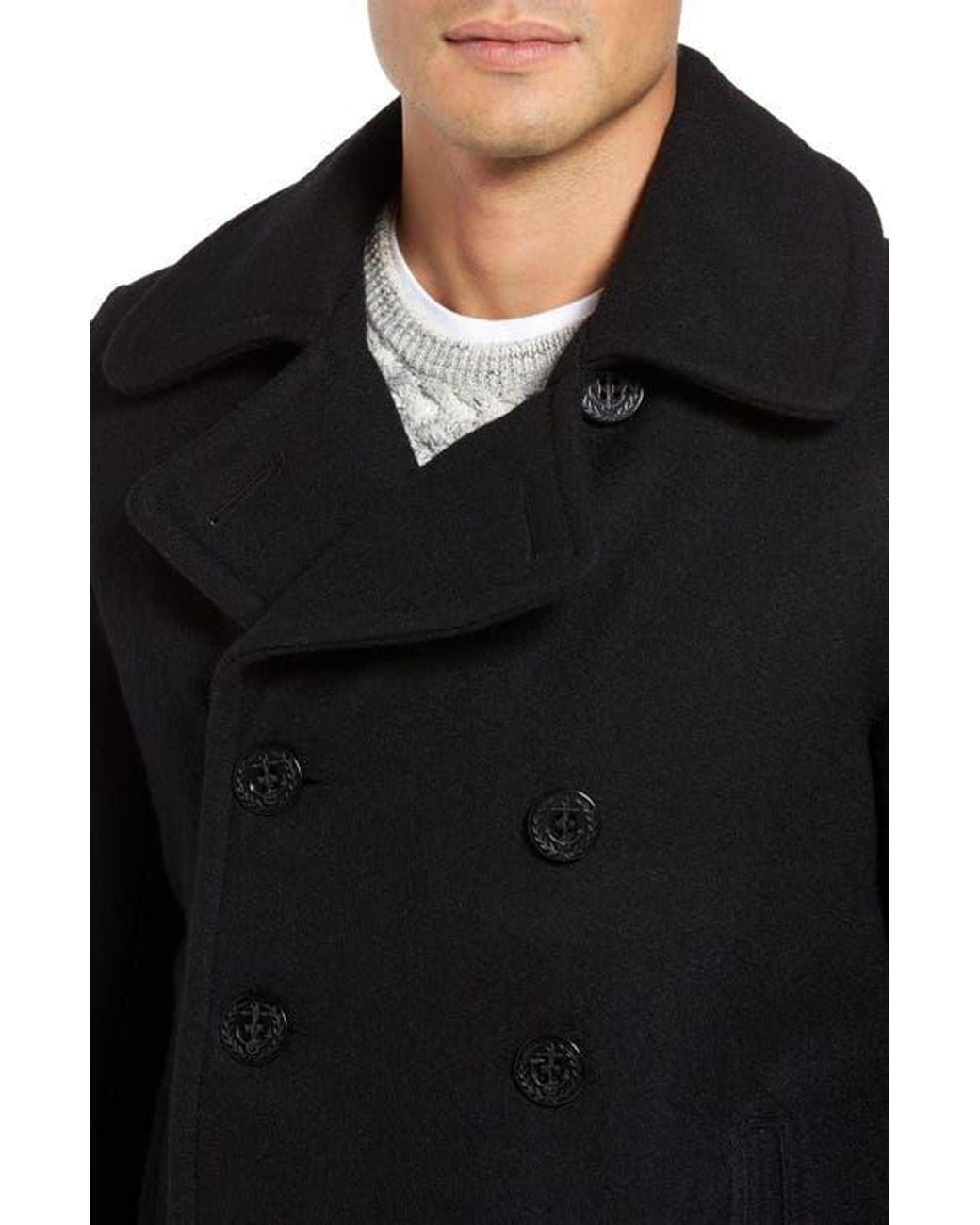 Schott Nyc Black Slim Fit Wool Blend Peacoat for men