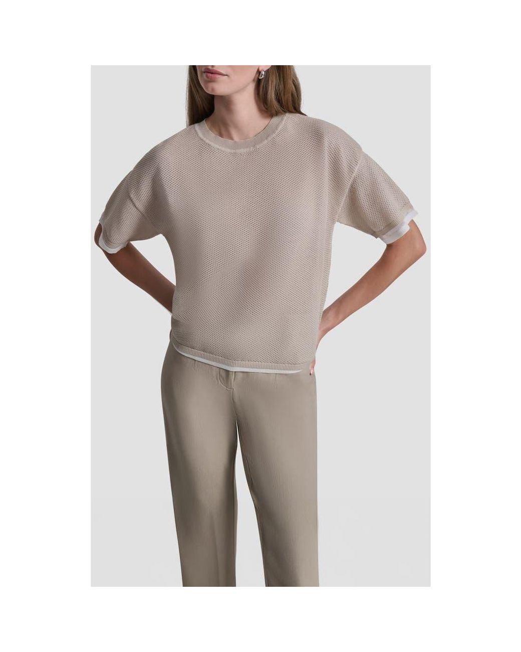 DKNY Gray Boxy Mesh Overlay Top