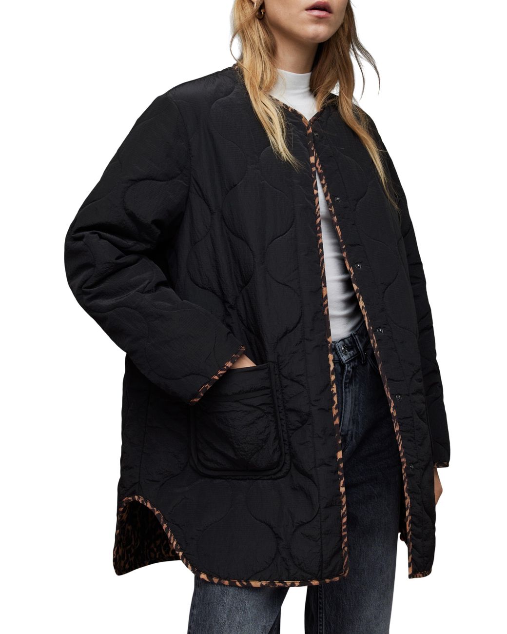 AllSaints Phyllis Reversible Leopard Print Liner Jacket in Black Lyst