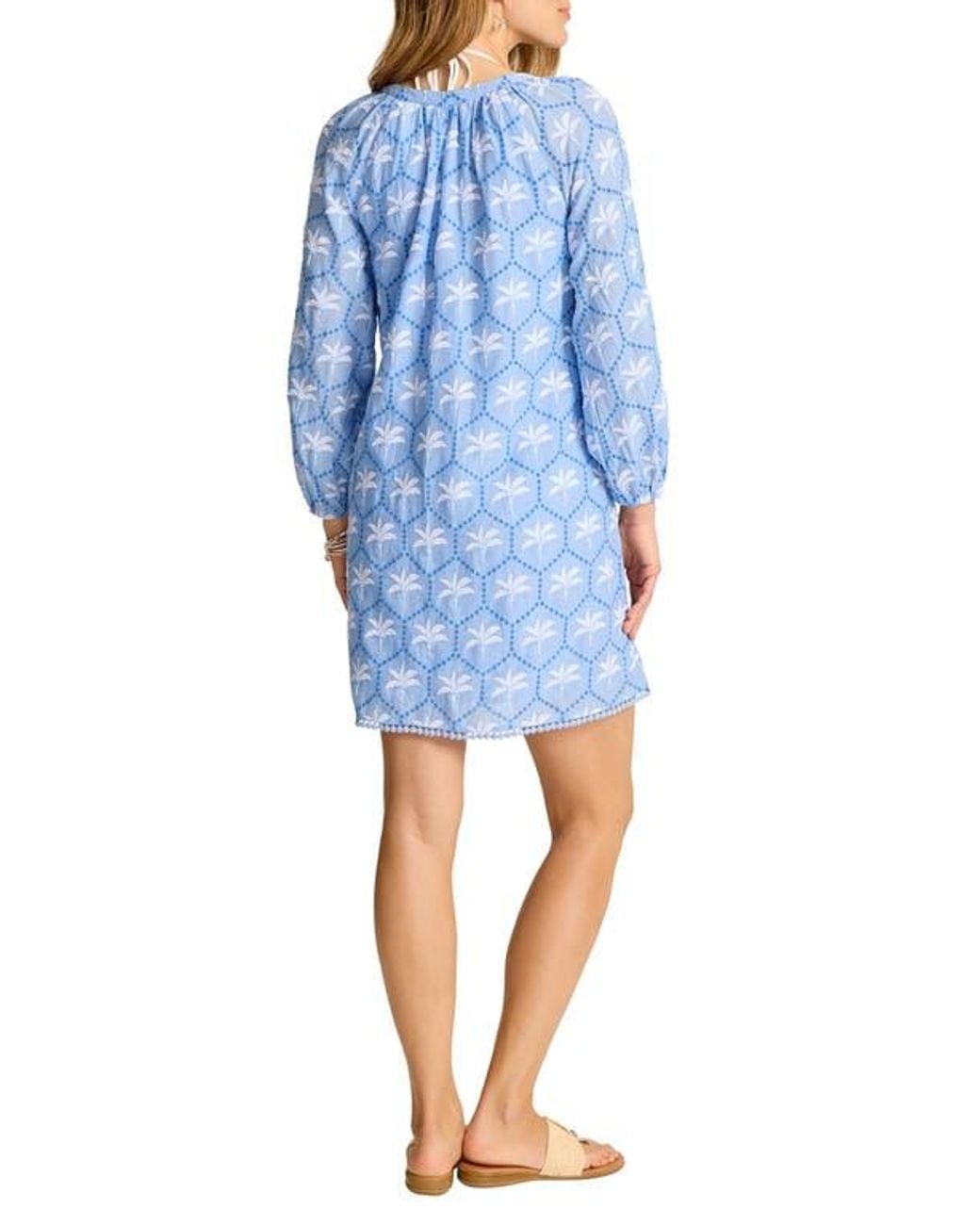 Tommy Bahama Blue Catalina Coast Eyelet Long Sleeve Cover-Up Dress