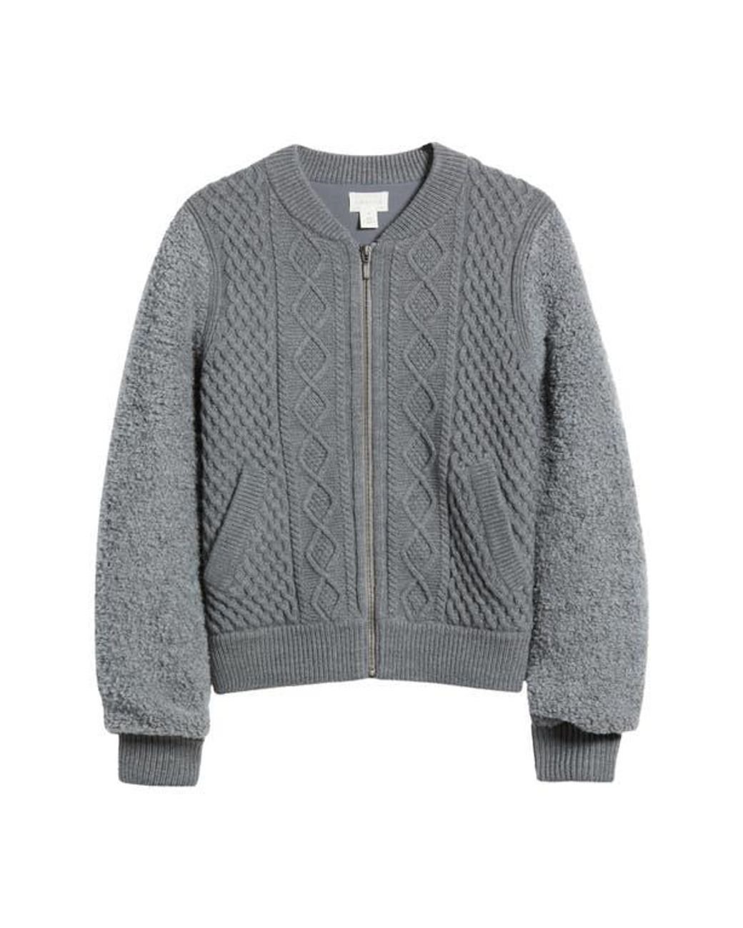 Caslon Cable Zip-Up Bomber Cardigan in Gray | Lyst