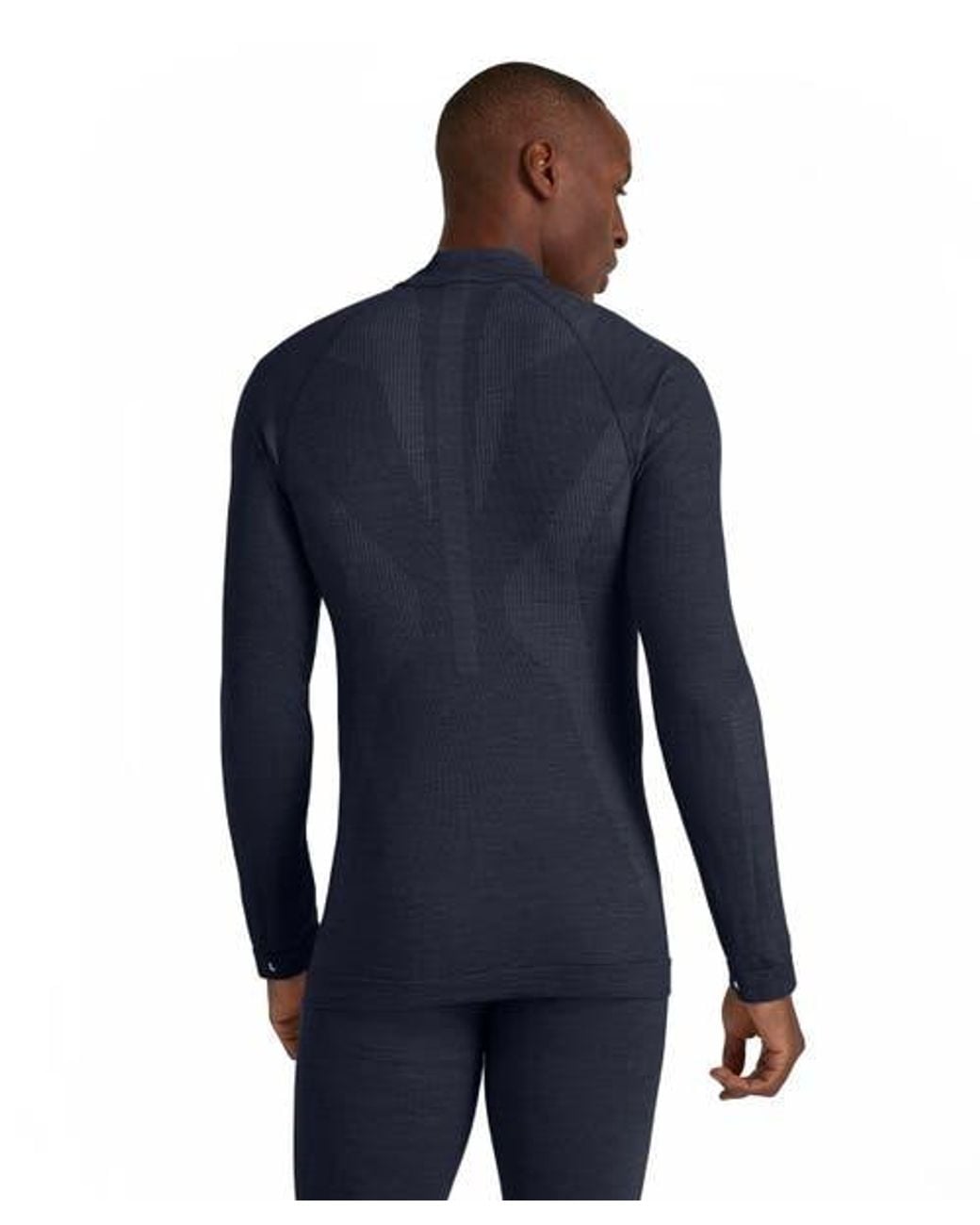 Falke Blue Wool Tech Zip Base Layer Top for men