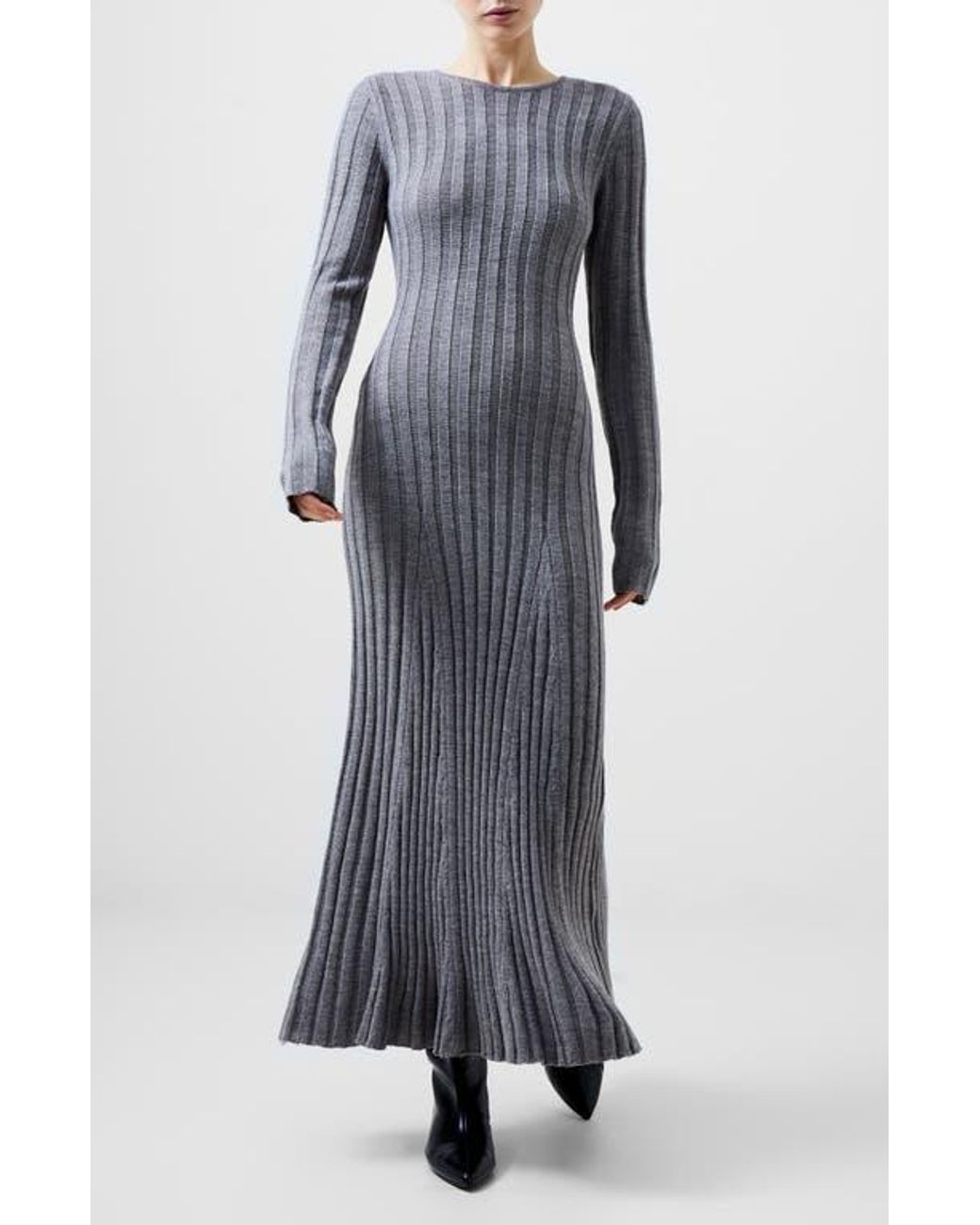 French Connection Long Sleeve Rib Maxi Sweater Dress in Gray