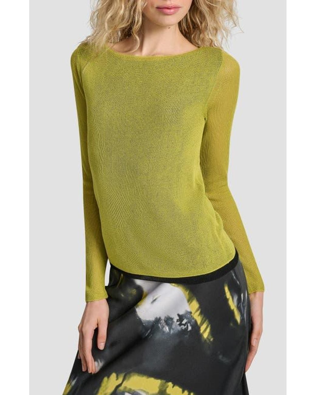 DKNY Green Double Layer Boat Neck Sweater
