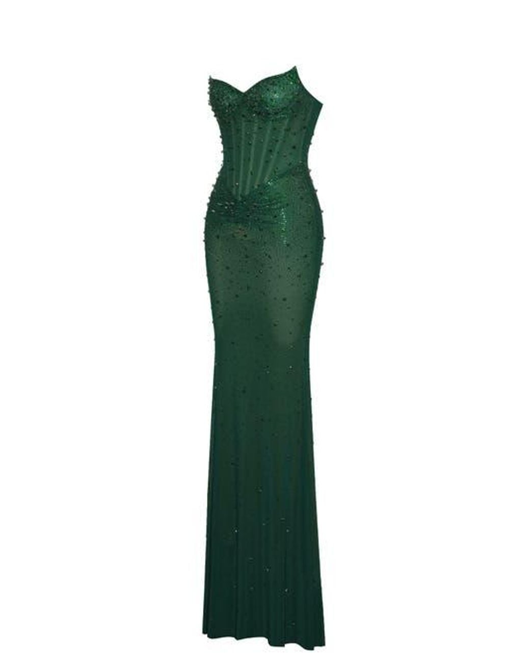 Miss Circle Fatima Burgundy Crystal Sleeveless Corset Mermaid Maxi Dress in  Green | Lyst