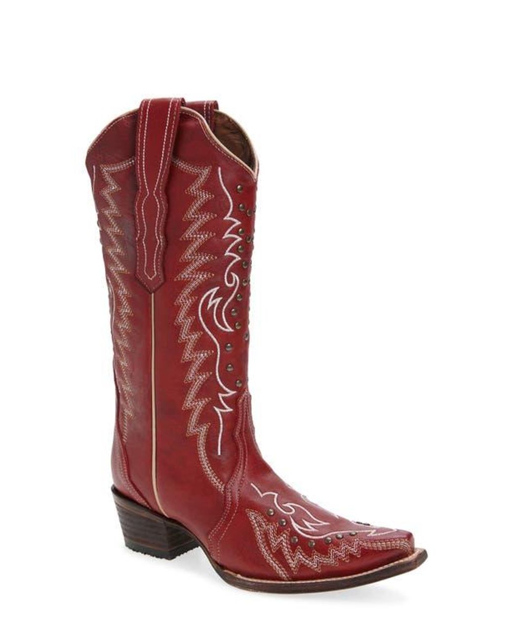 Circle Embroidered Stud Mid Calf Western Boot