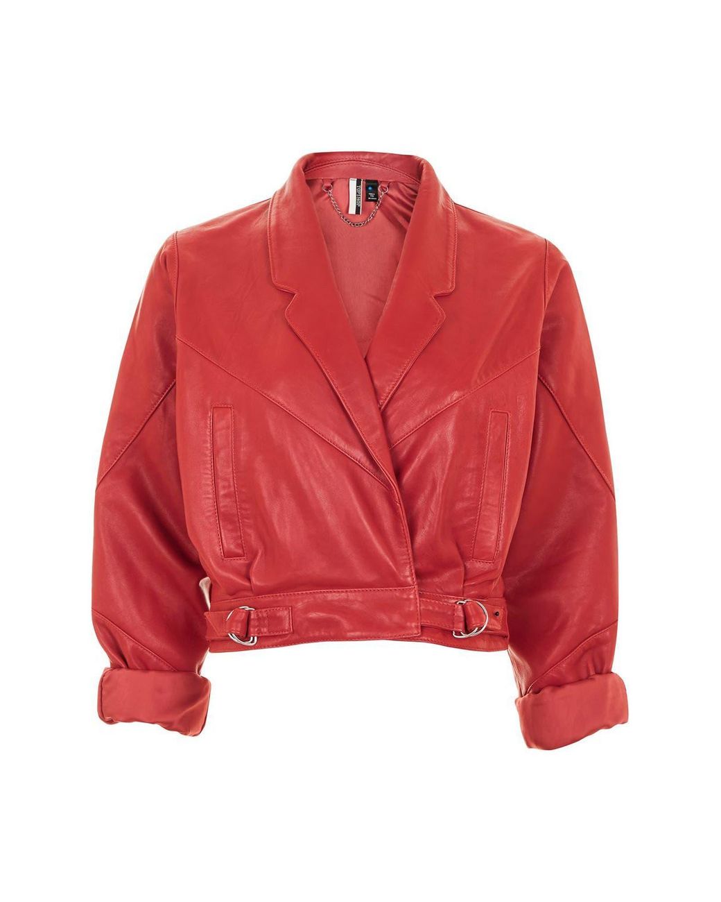 TOPSHOP maggie Cropped Leather Jacket in Red | Lyst