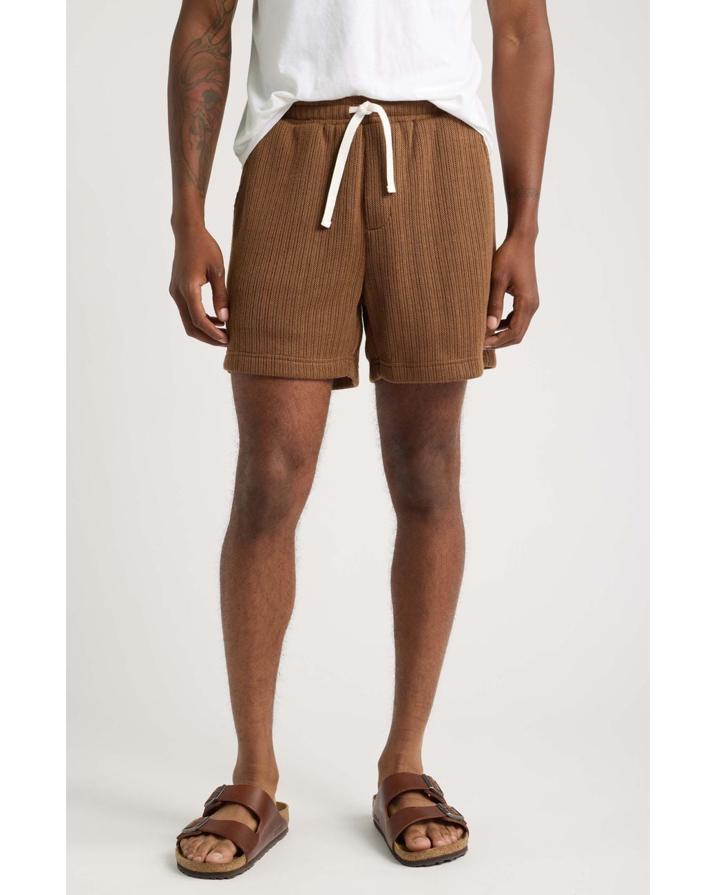 RIZORT Brown Hunter Knit Drawstring Shorts for men