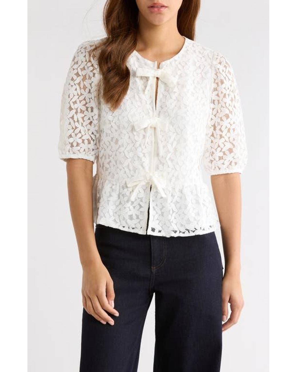 Cece Lace Peplum Top in White | Lyst
