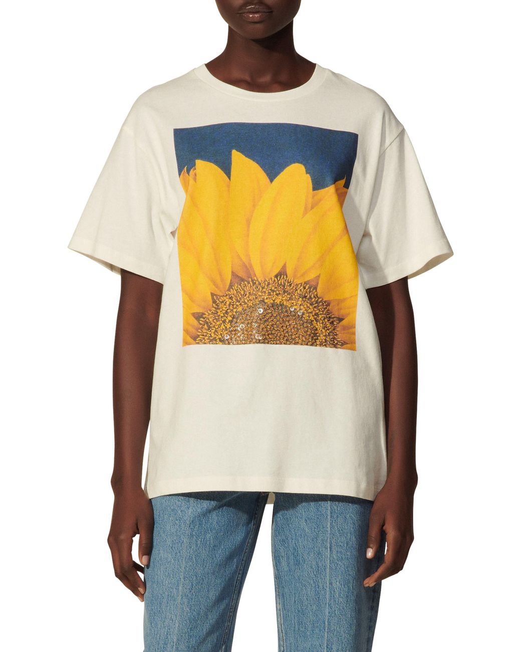 Sandro Cotton Tournesol Embellished Sunflower Oversize Graphic Tee in ...