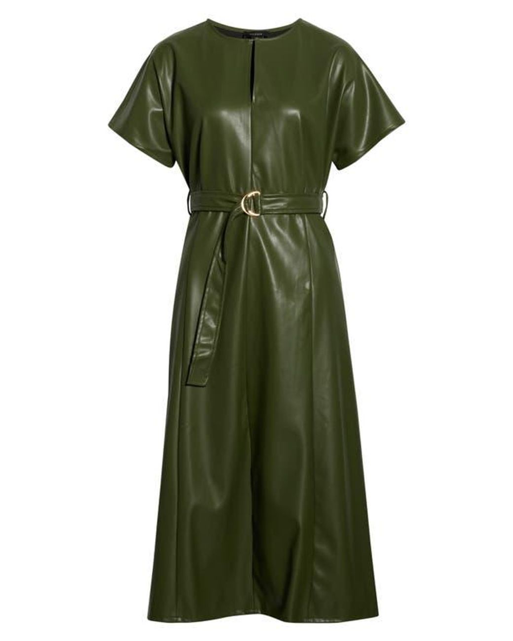Halogen Faux Leather Midi Dress in Green | Lyst