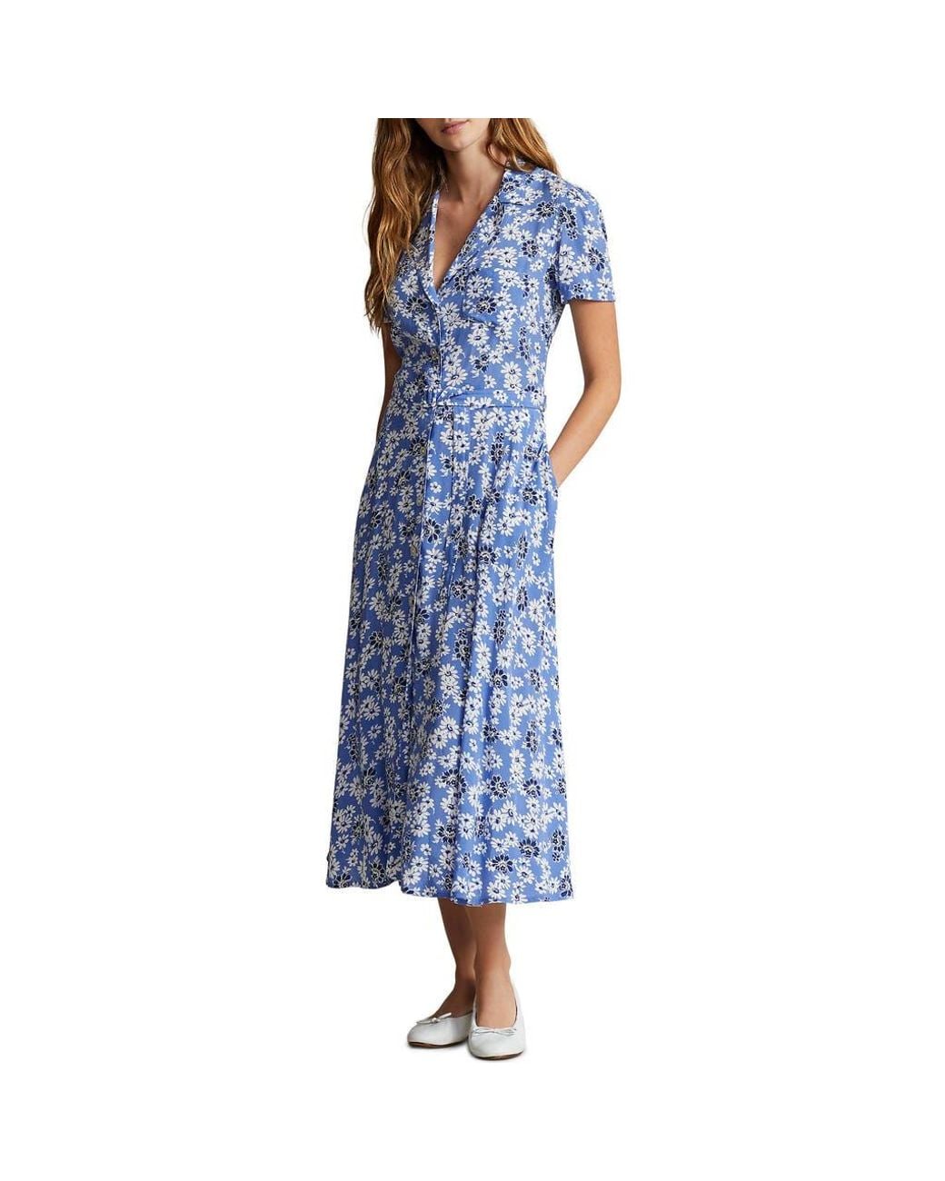 ralph lauren floral crepe midi dress Polo Ralph Lauren Hampton Floral Crepe Midi Shirtdress in Blue