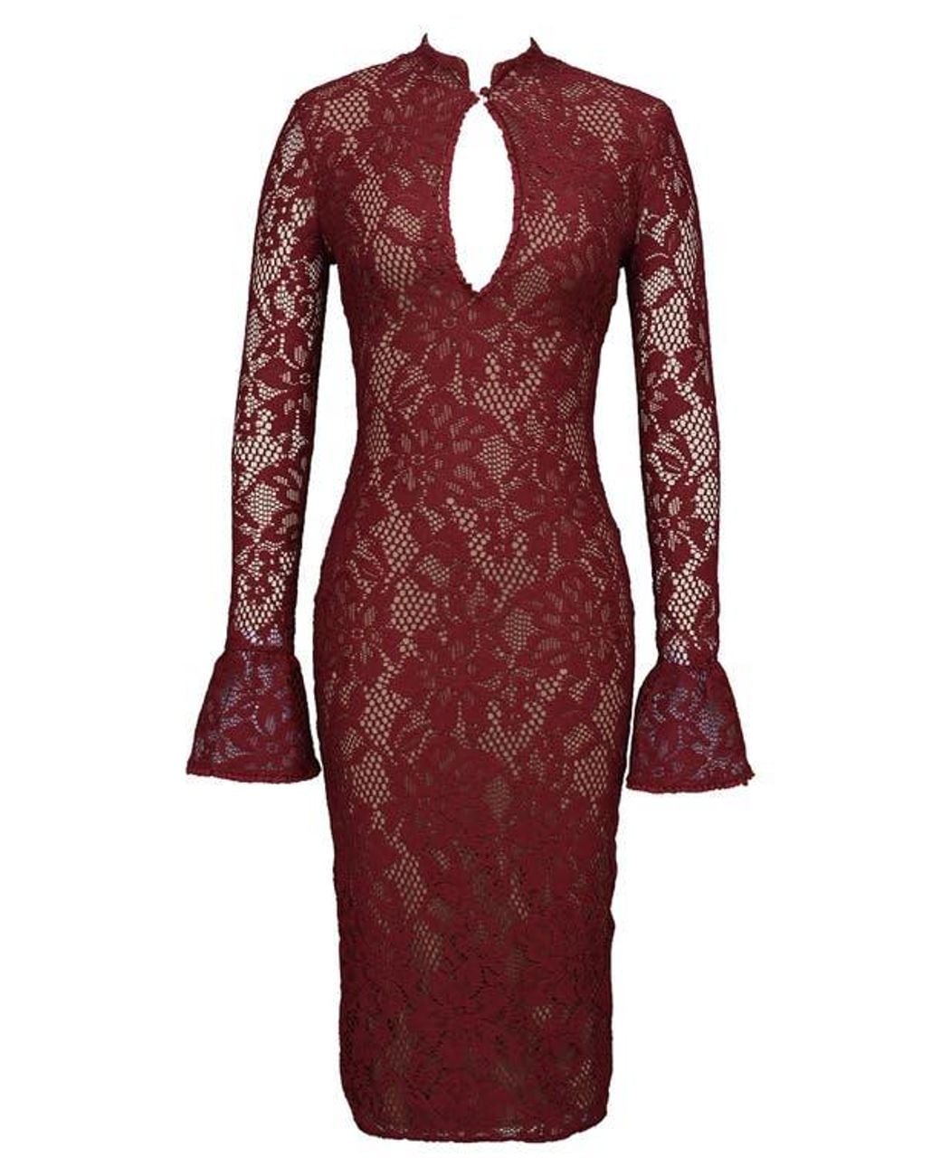 House Of Cb Pierette Cutout Detail Long Sleeve Lace Body-Con Dress in Red | Lyst House Of Cb Pierette Cutout Detail Long Sleeve Lace Body-Con Dress in Red | Lyst