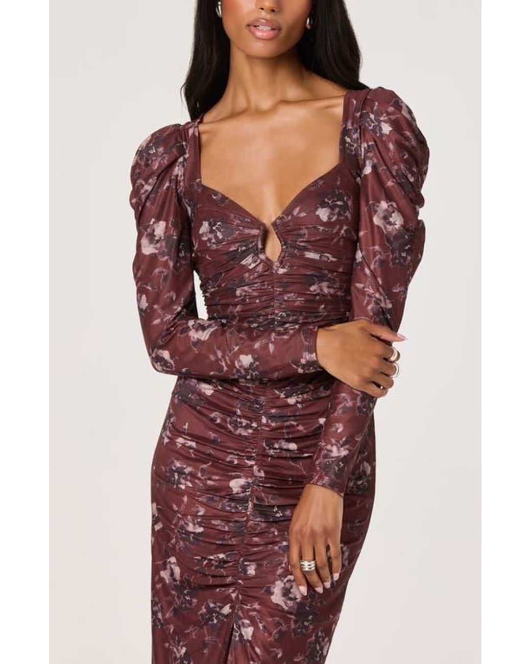 knee length dresses for ladies ASTR Ruched Mesh Midi Dress