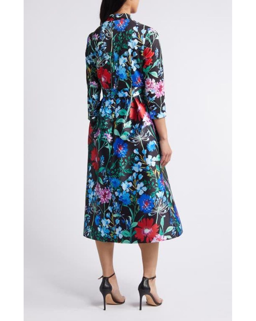 Julia Jordan Floral Three Quarter Sleeve Midi Fit Flare Dress in Blue Lyst