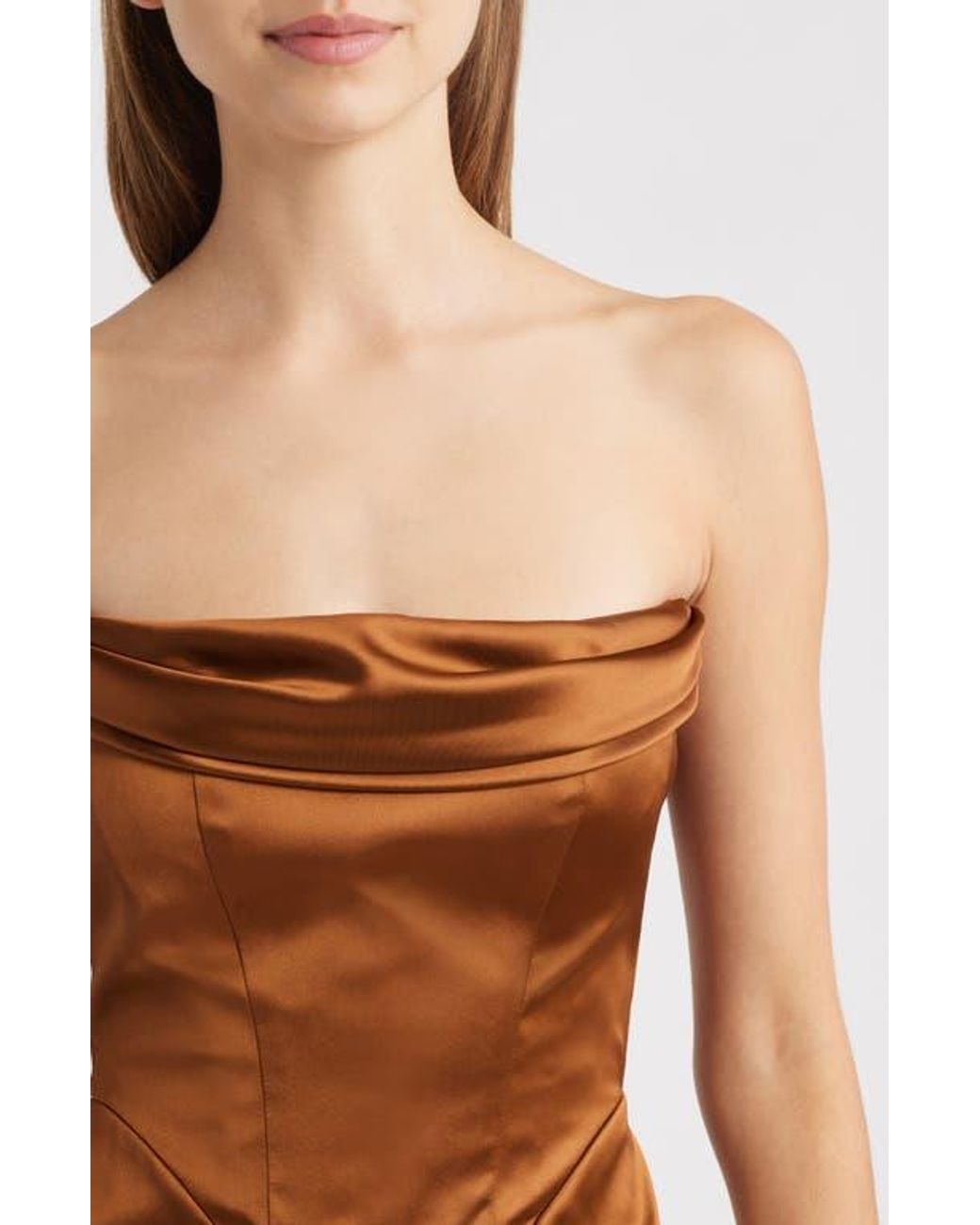 DELFI Collective Adrienne Ostrich Feather Hem Strapless Satin Cocktail  Minidress in Orange | Lyst