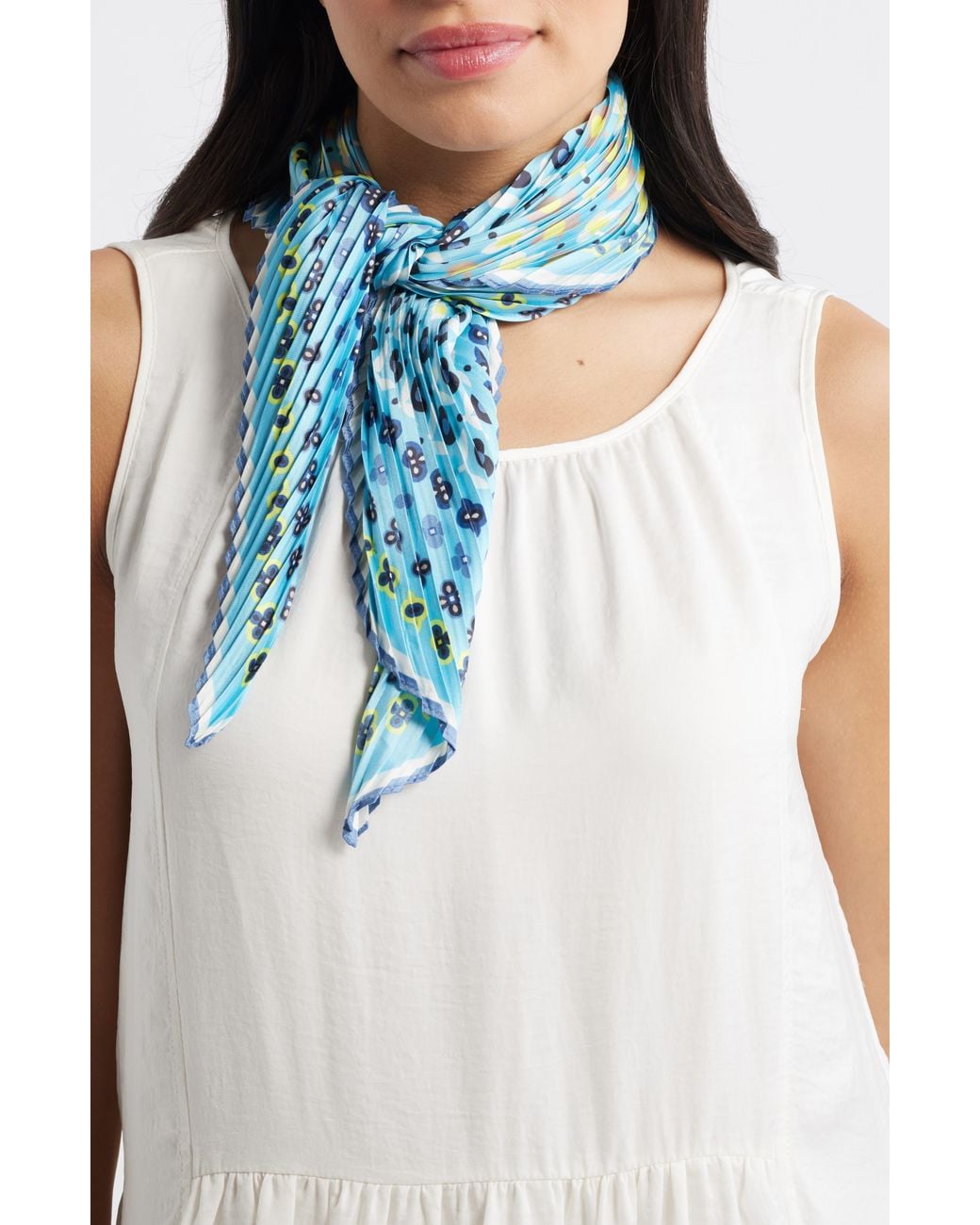 Echo Blue Clover Pleated Diamond Scarf