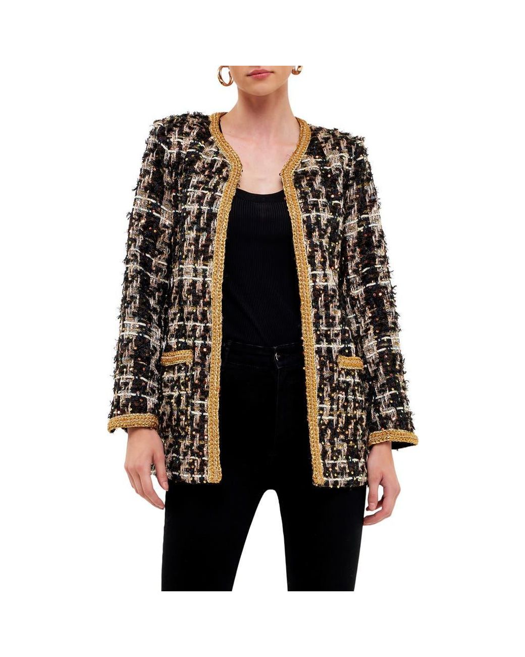Endless Rose Black Premium Sequin Tweed Jacket