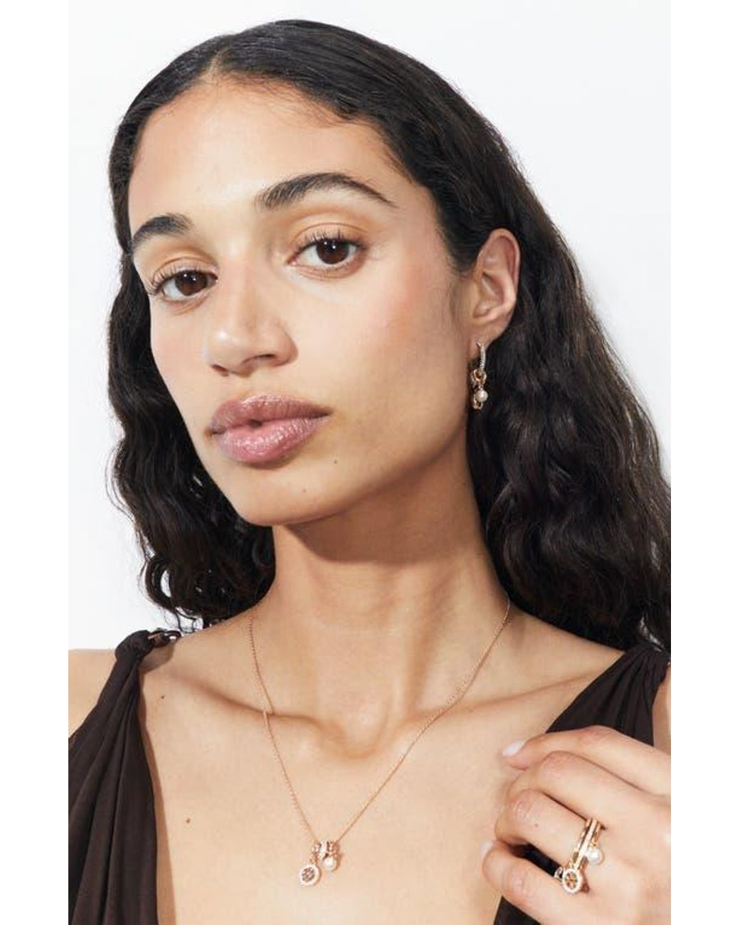 Tory Burch Metallic Icon Pavé Hoop Charm Earrings