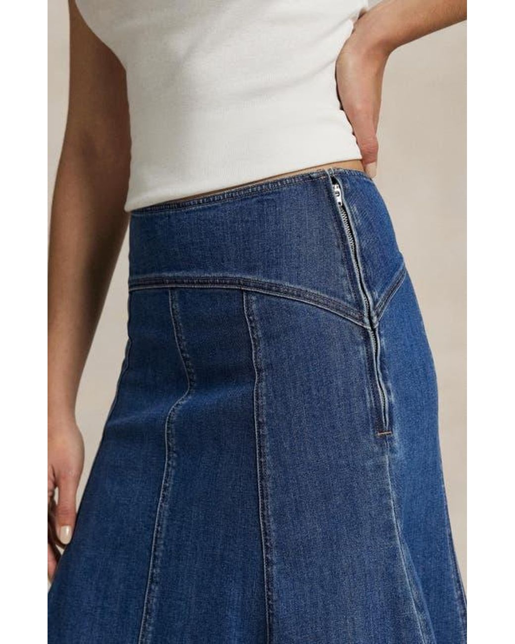 Polo Ralph Lauren Denim Paneled A-Line Skirt in Blue | Lyst
