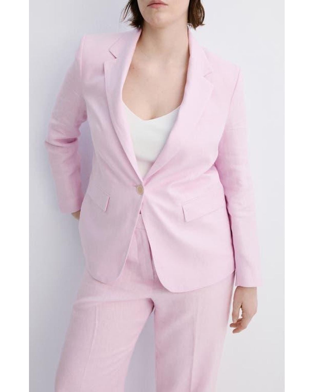 Mango Pink Linen Suit Blazer