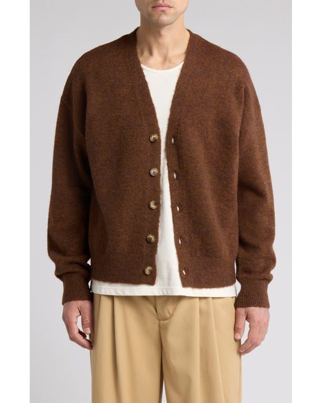 Elwood Mitford Hound V-Neck Graphic Cardigan in Brown for