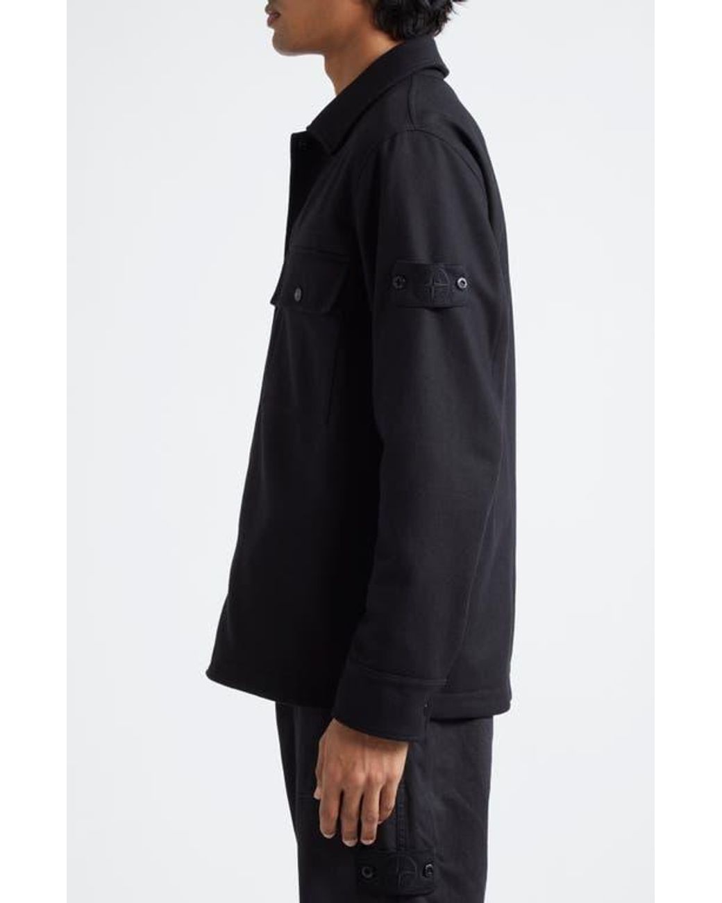 Stone Island Compass Logo Virgin Wool Blend Shirt Jacket in Black for Men Lyst