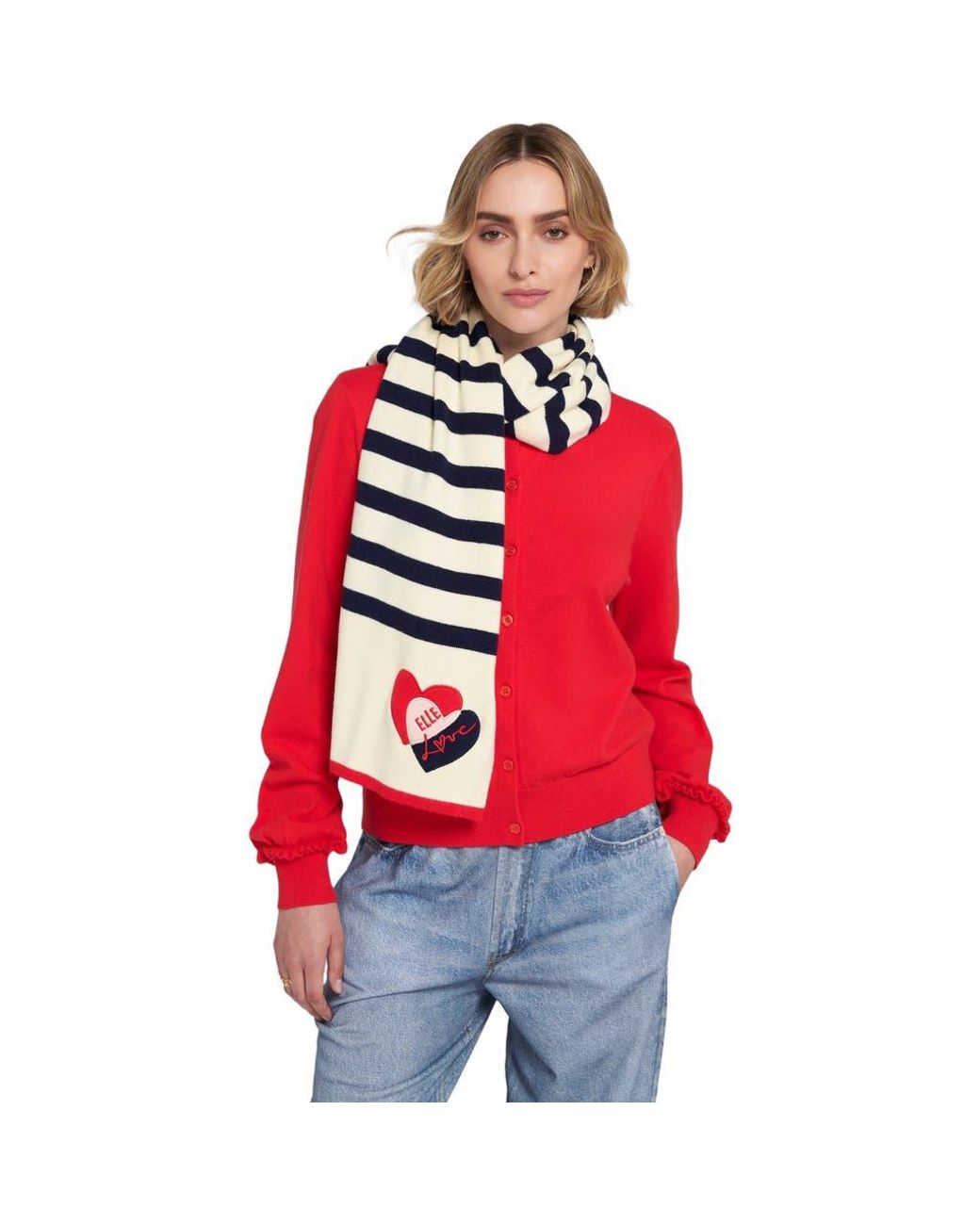 Elle Collection Red Striped Scarf