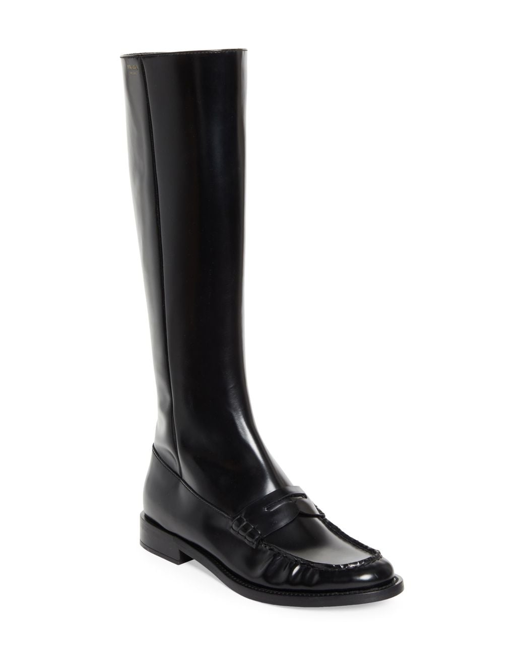Prada Black Knee High Loafer Boot