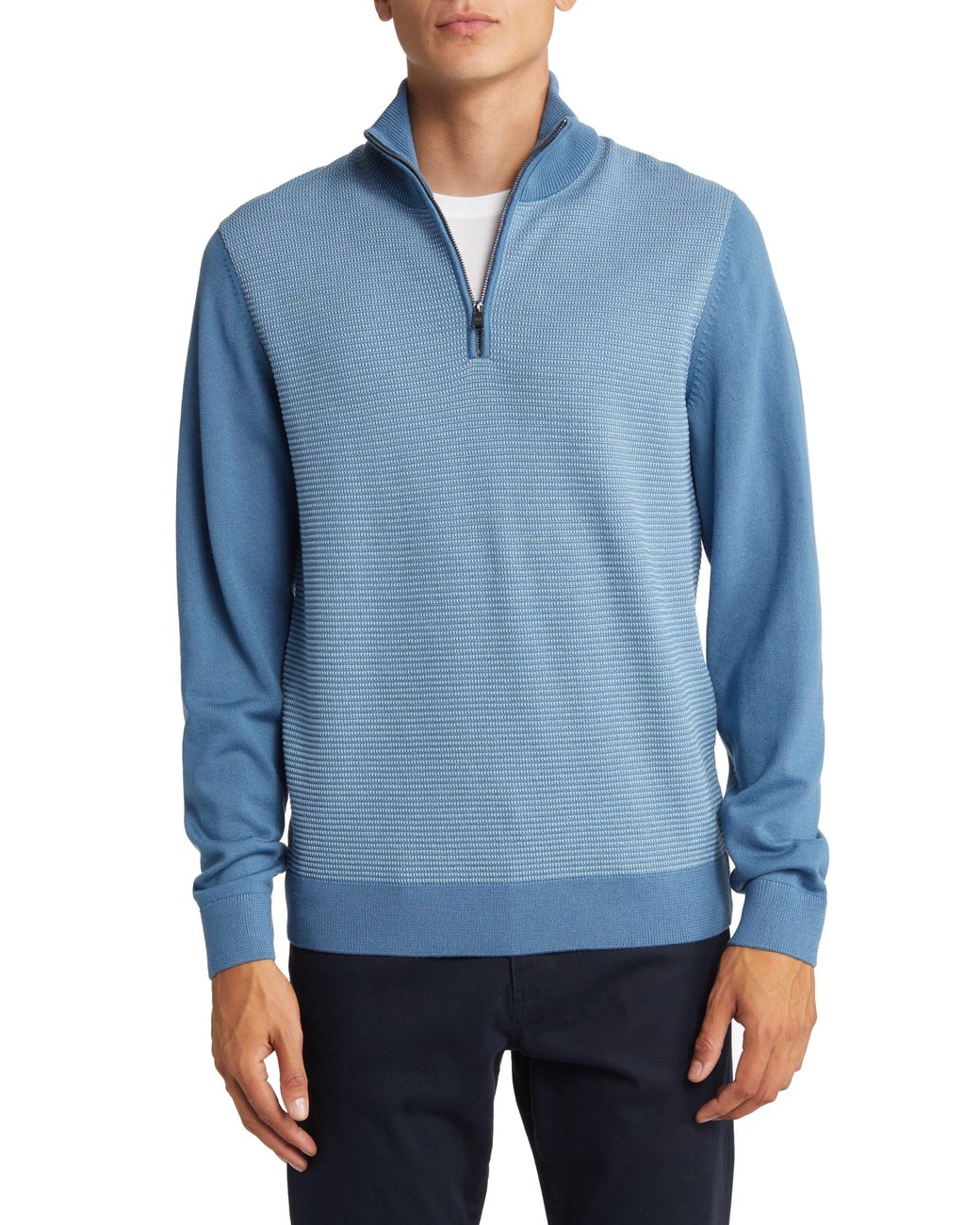 BOSS Ladamo Half Zip Wool Sweater in Blue for Men Lyst